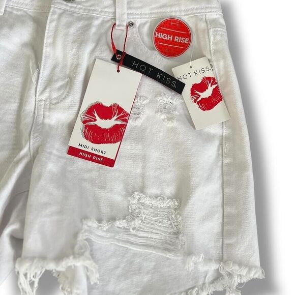 Hot Kiss Jean Shorts Women's Jr Sz 9 White Jorts Mid Rise Distressed Mid… - Picture 4 of 14